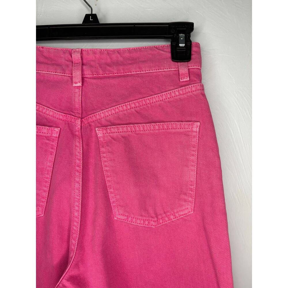 Zara Wide Leg Raw Hem Pink Jeans Denim Women's Size 6 Spring Pants High Rise NWT - Picture 4 of 10